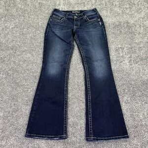 Silver Jeans Womens 27x30 Blue Suki Surplus Bootcut Denim Dark Wash Pockets Logo